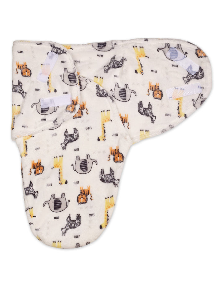 Newborn Plush Swaddle Wrap with Velcro Closure Wildlife at Zubaidas