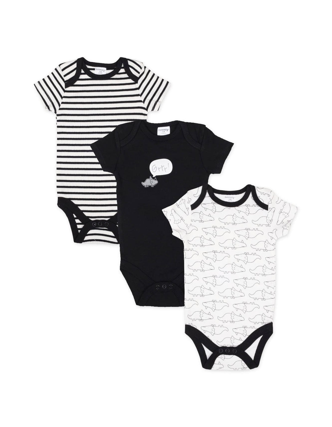 Newborn Short Sleeve Bodysuits Pack of 3 Dinosaur Graphic and Stripes at Zubaidas