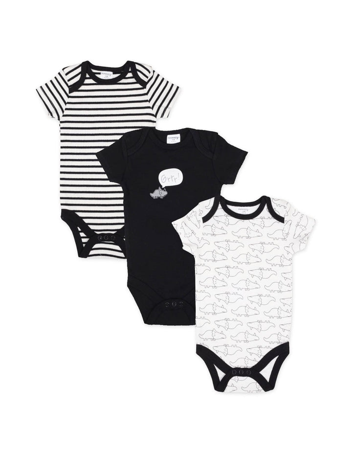 Newborn Short Sleeve Bodysuits Pack of 3 Dinosaur Graphic and Stripes at Zubaidas