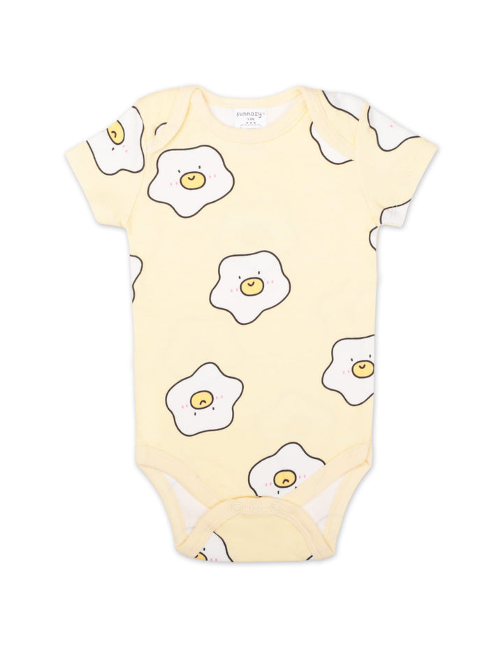 Newborn Short Sleeve Bodysuits Pack of 3 Good Morning! Yellow and White at Zubaidas Online Pakistan
