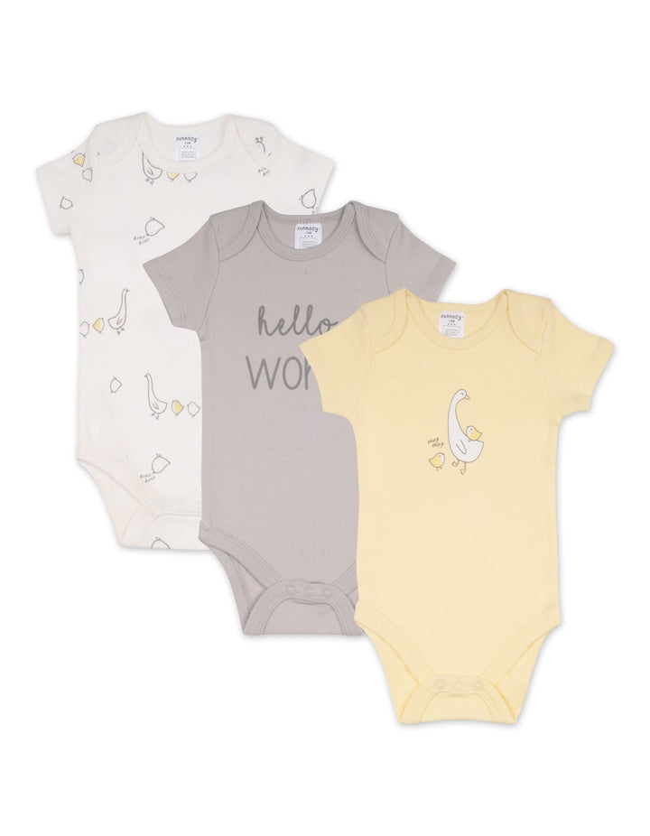 Newborn Short Sleeve Bodysuits Pack of 3 Hello World at Zubaidas