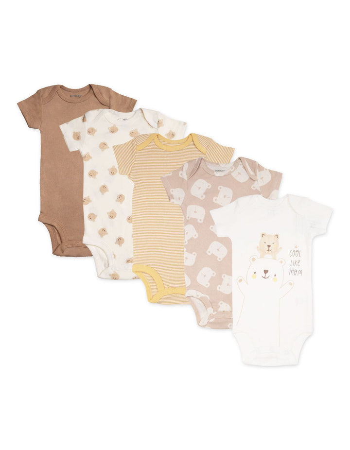 Newborn Short Sleeve Bodysuits Pack of 5 Cool Like Mom Bear Theme at Zubaidas