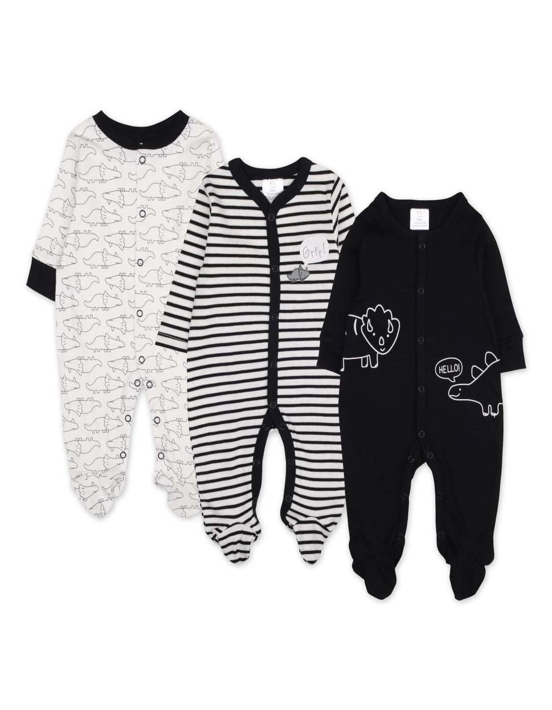Newborn Sleepsuit Pack of 3 Dino Black at Zubaidas