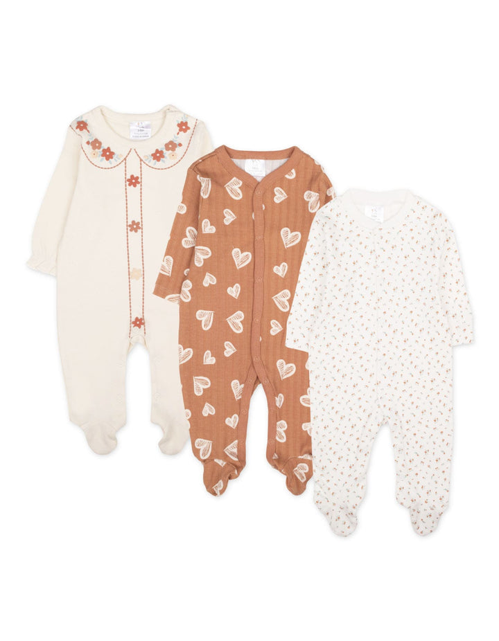 Newborn Sleepsuit Pack of 3 Vintage Floral and Hearts at Zubaidas