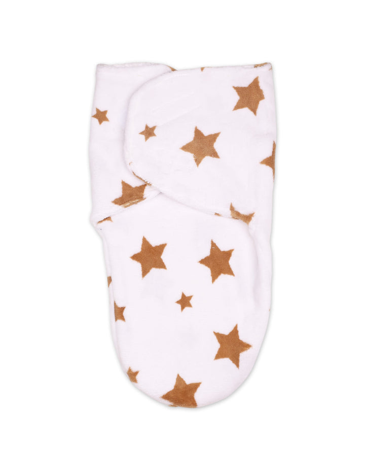 Newborn Swaddle Wrap with Velcro Closure Star White and Brown at Zubaidas Online Pakistan