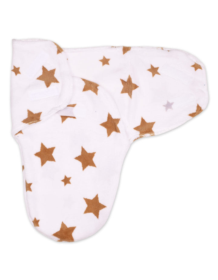 Newborn Swaddle Wrap with Velcro Closure Star White and Brown at Zubaidas