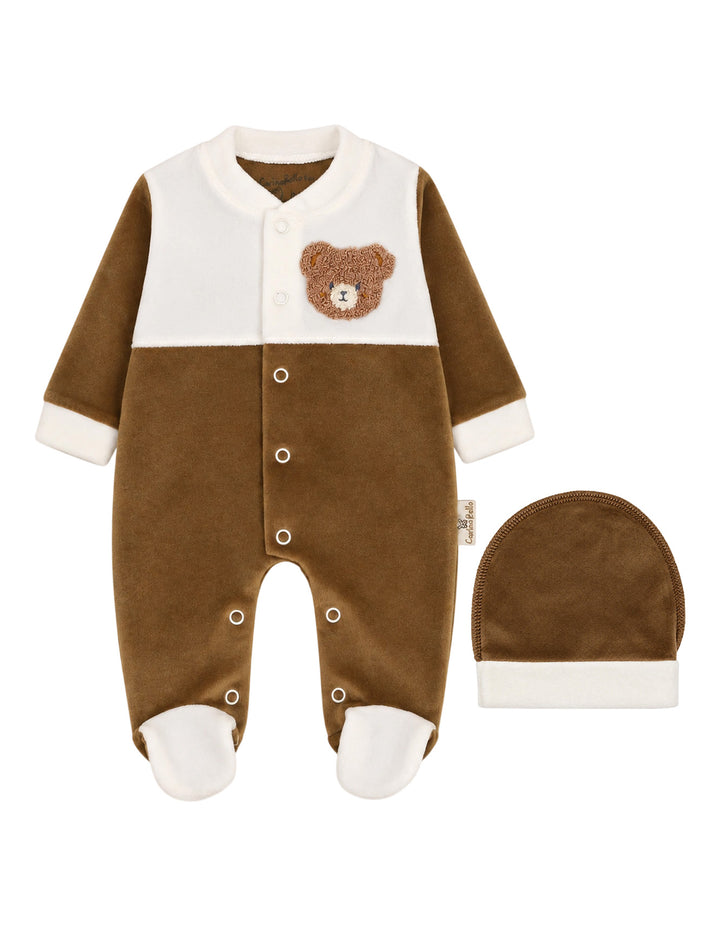 Newborn Winter Romper with Cap Bear Brown and White at Zubaidas