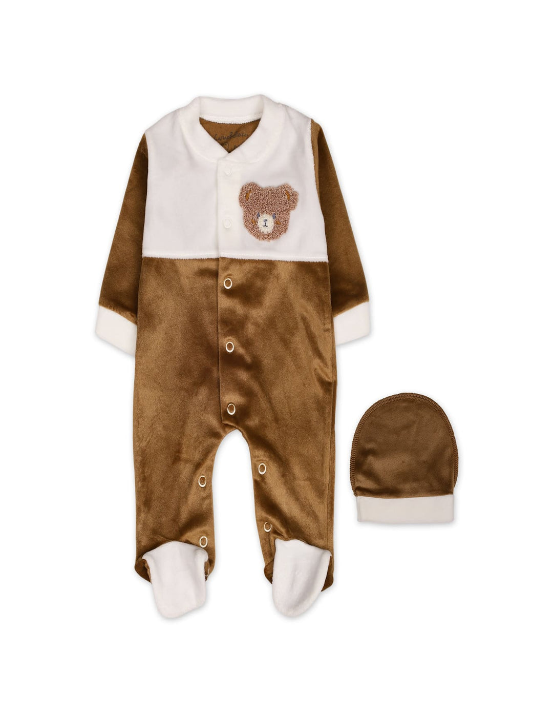Newborn Winter Romper with Cap Bear Brown and White at Zubaidas