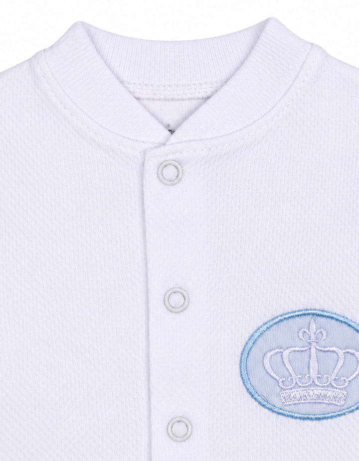 Newborn Boys Winter Romper with Cap Crown Applique White at Zubaidas Pakistan