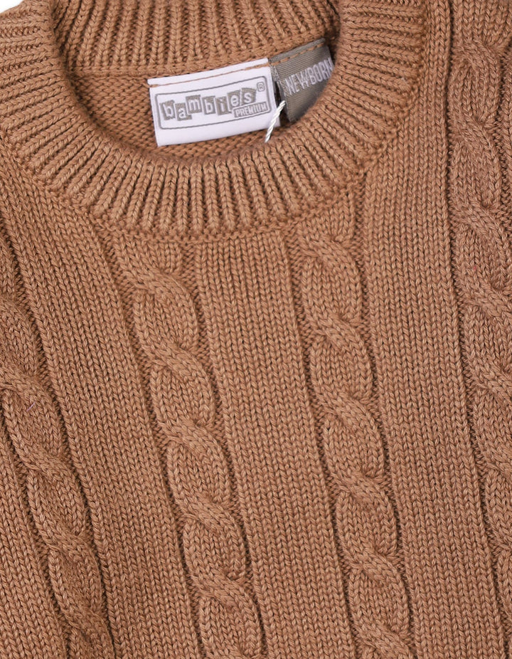 Newborn Winter Sweaters Bambies Cable Knit Light Brown at Zubaidas Pakistan
