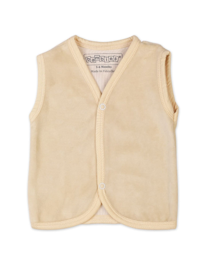 Newborn Winter Velour Vest Bambies V Neck Beige at Zubaidas