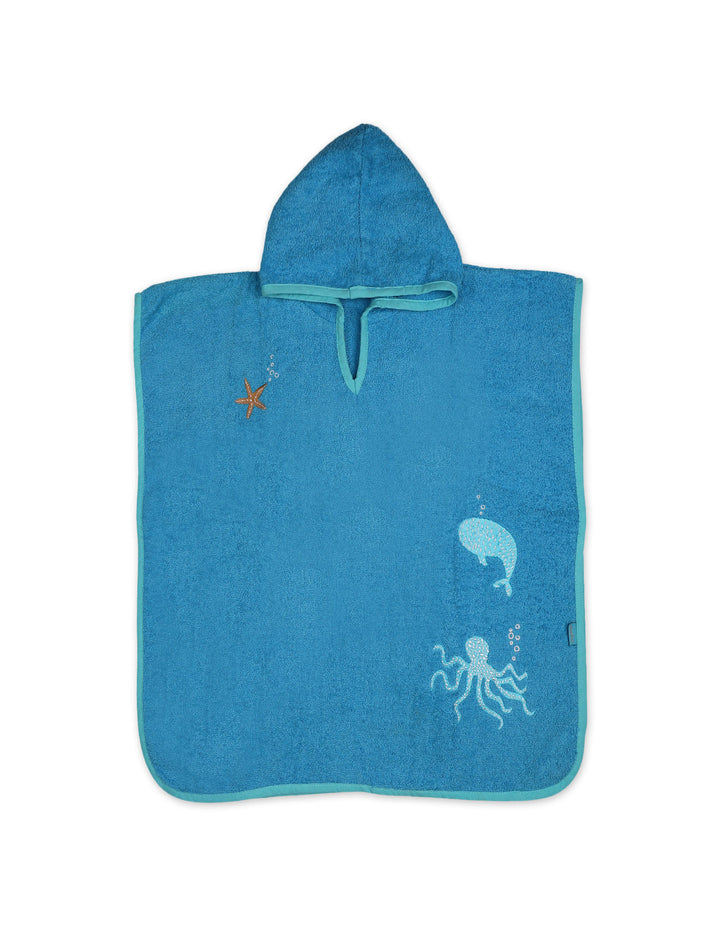 Toddler Boys Hooded Bath Towel Poncho Sea Creatures Blue at Zubaidas