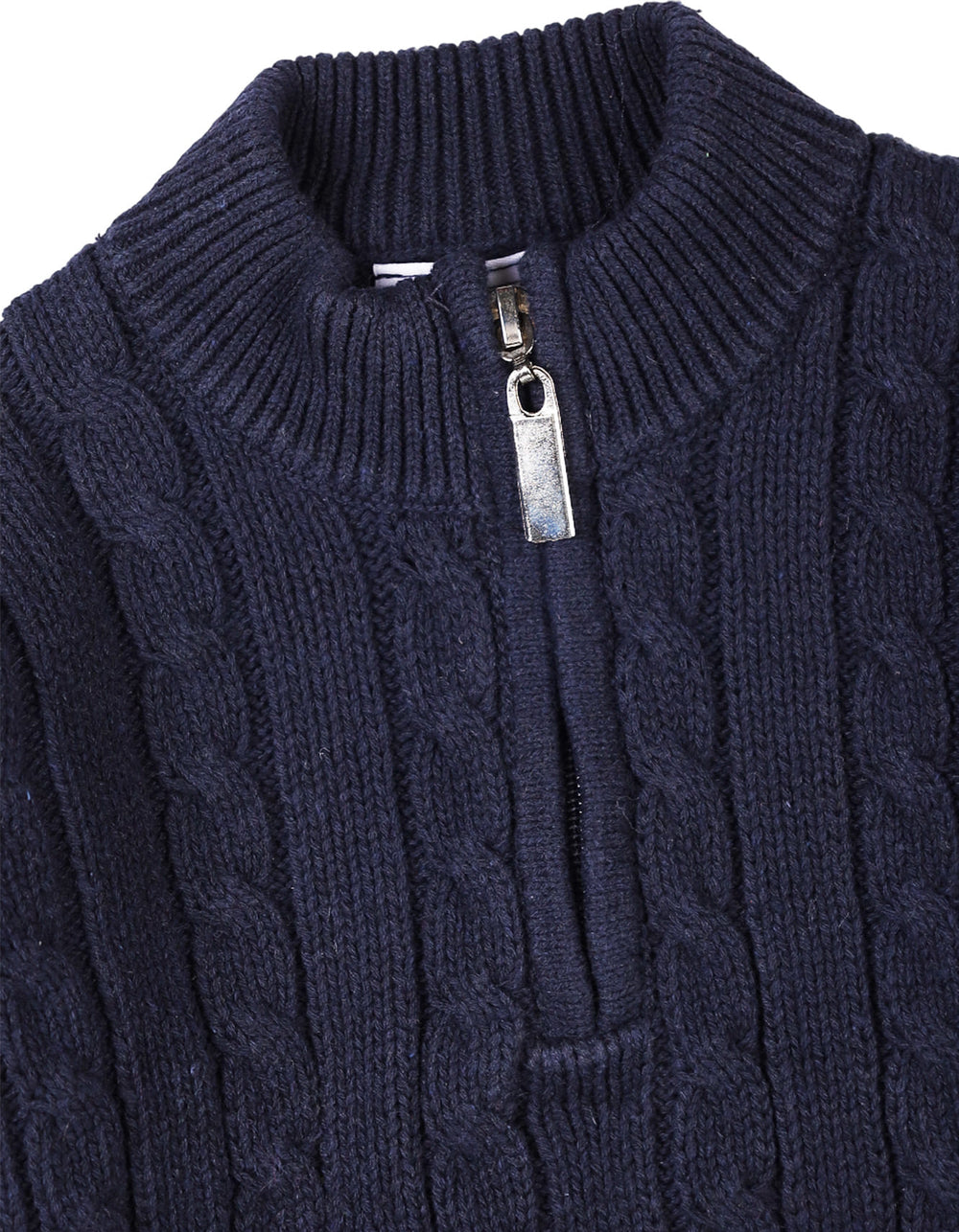 Toddler Boys Winter Jumpers Knitted Cable Knit Pattern Quarter Zip Bambies Navy Blue at Zubaidas Pakistan