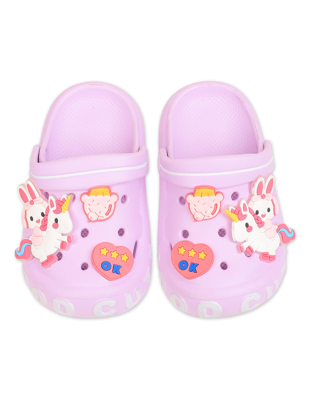 Toddler Girl Crocs with Unicorn and Bunny Charms Purple at Zubaidas