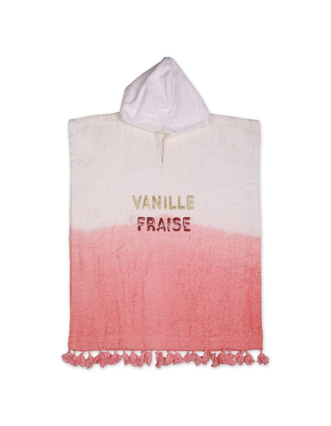 Toddler Girl Hooded Bath Towel Poncho Vanille Fraise White and Pink at Zubaidas
