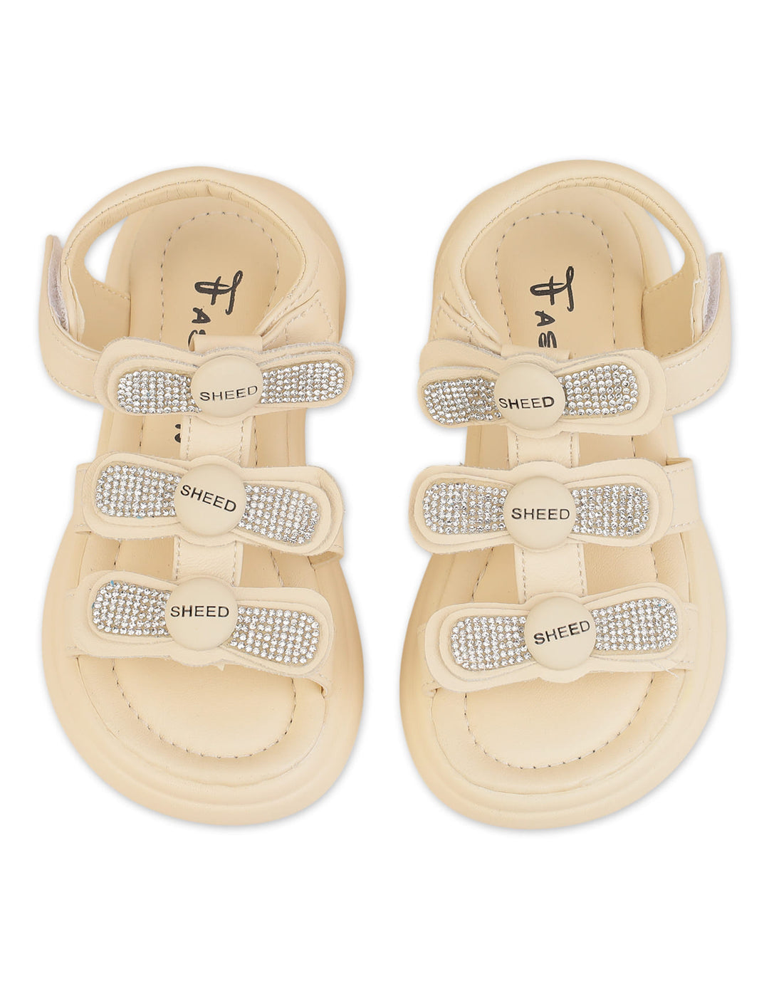 Toddler Girl Sandals Triple Bow Beige at Zubaidas