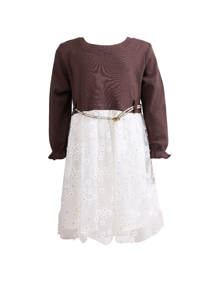 Toddler Girls Fancy Outfits Bambies Floral Mesh Brown and White at Zubaidas