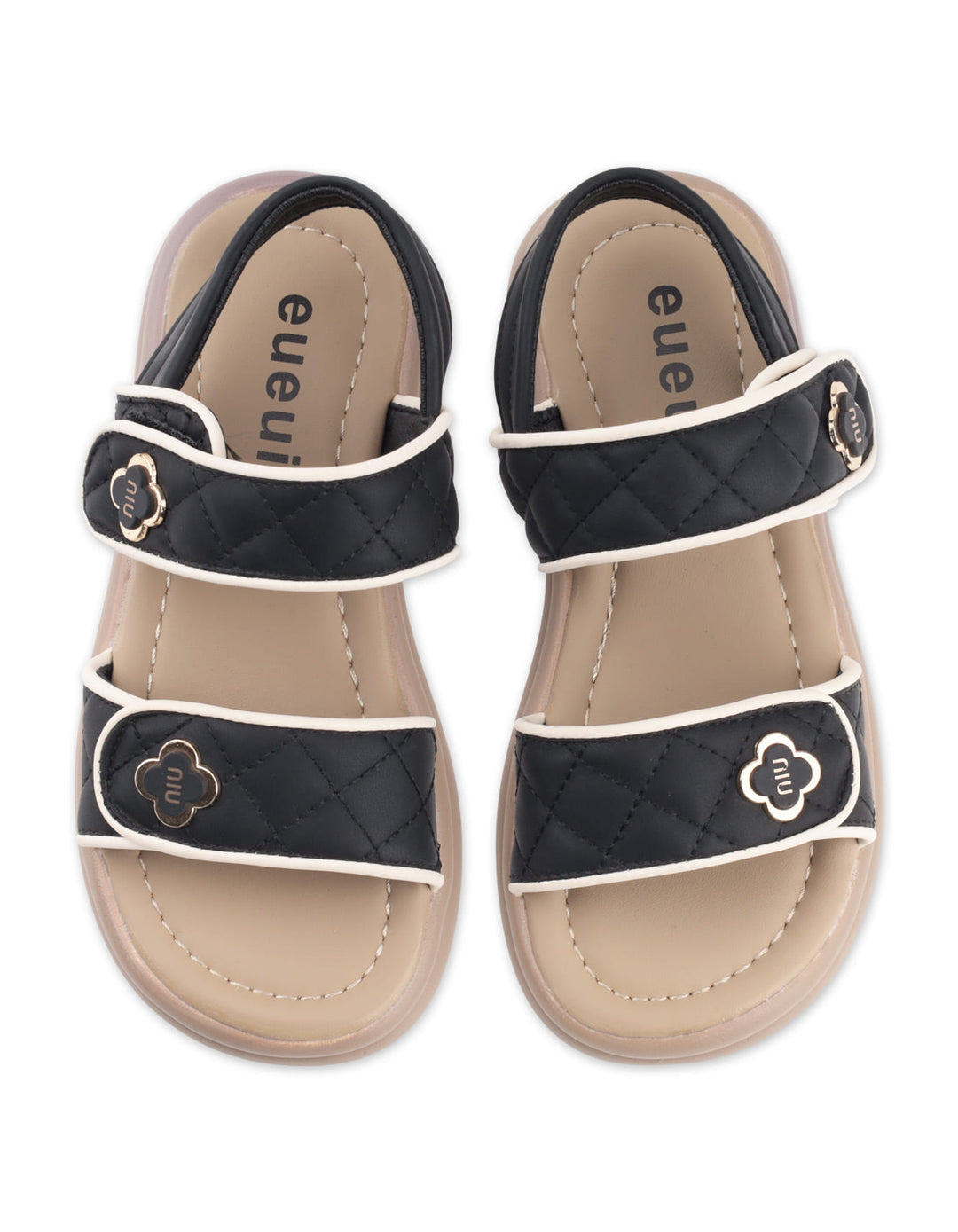 Toddler Girls Sandals Contrast Piping Black and Beige at Zubaidas