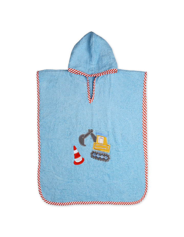 Toddlers Boy Hooded Bath Towel Poncho Construction Light Blue at Zubaidas