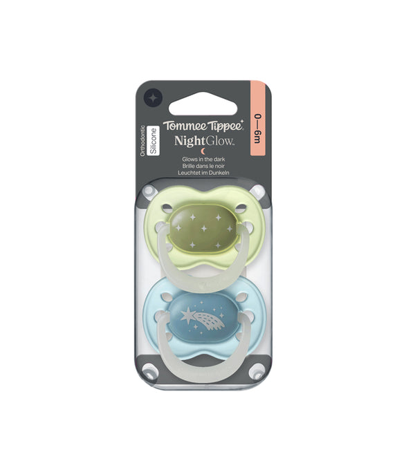 Tommee Tippee Baby Boy Night Time Silicone Pacifier 0-6M Pack of 2 TT 458821 at Zubaidas Official Pakistan