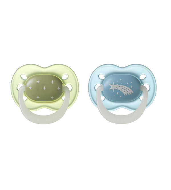 Tommee Tippee Baby Boy Night Time Silicone Pacifier 0-6M Pack of 2 TT 458821 at Zubaidas
