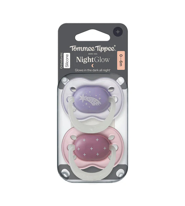 Tommee Tippee Baby Girl Night Time Silicone Pacifier 0-6M Pack of 2 TT 458820 at Zubaidas Official Pakistan