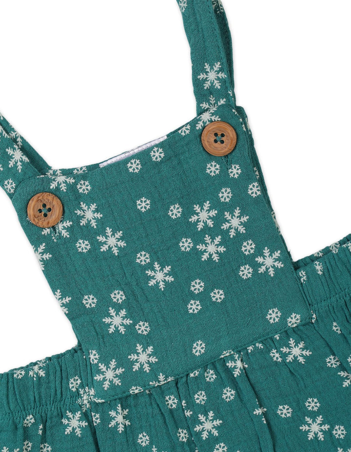 Warm 3 Pieces Winter Outfits Bambies Green Pinafore Dress and Long Sleeve Bodysuit at Zubaidas Offical