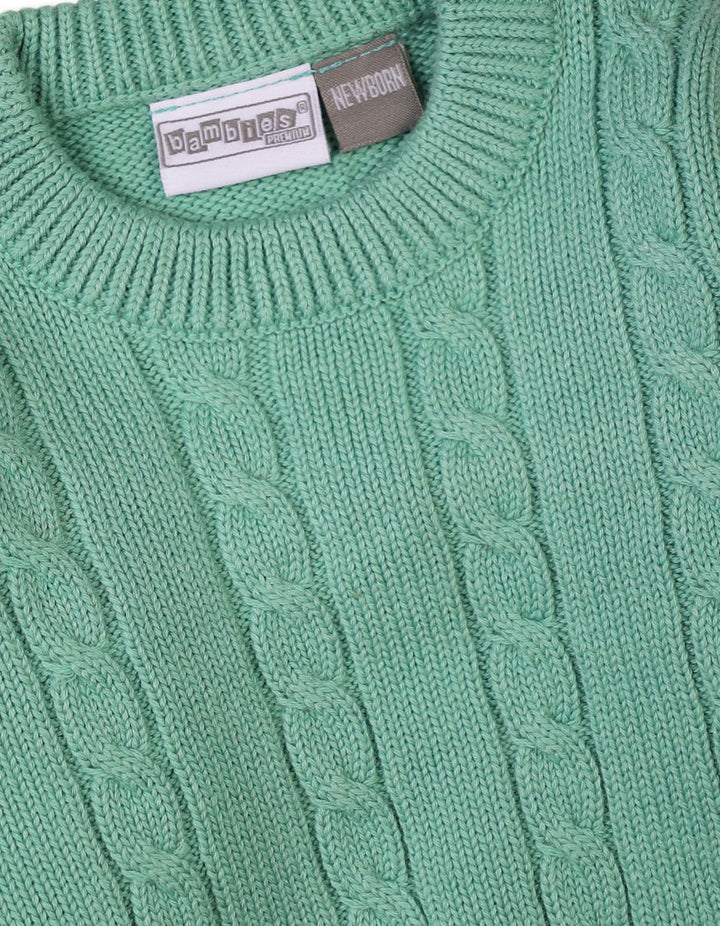 Warm Baby Girls Winter Pullovers Bambies Cable Knit Mint Green at Zubaidas Offical Pakistan