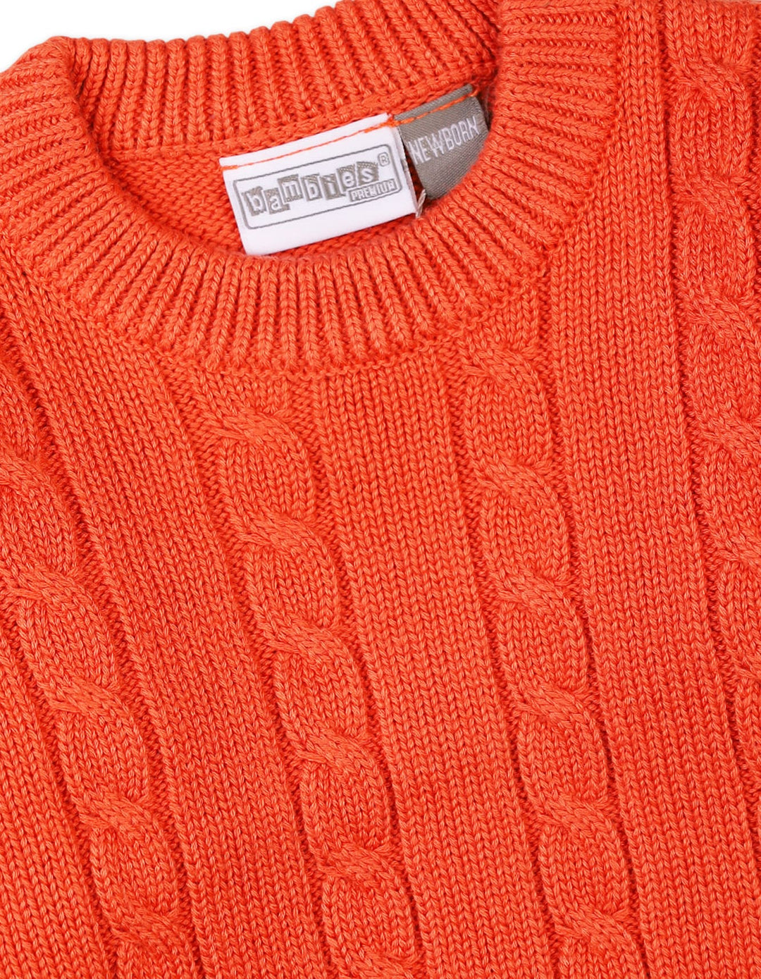 Warm Baby Winter Pullovers Bambies Cable Knit Orange at Zubaidas Offical Pakistan