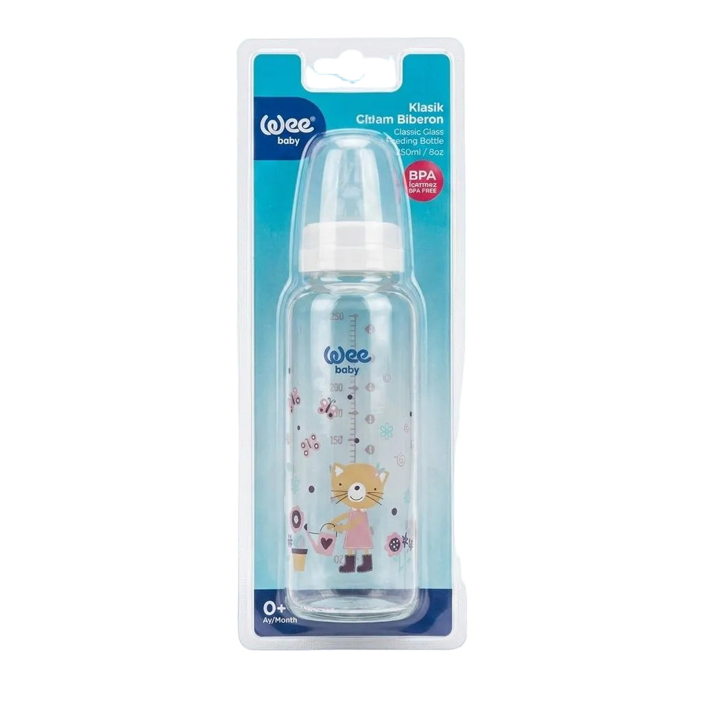 Wee Baby Classic Glass Feeding Bottle 250ml 0-6Month Cat at Zubaidas Official Pakistan