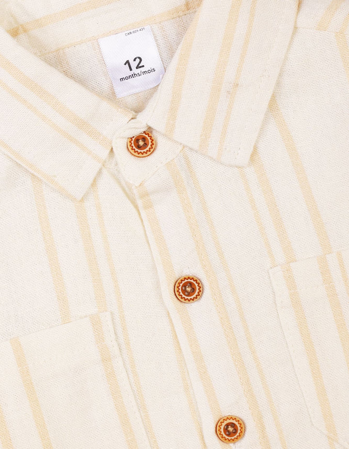 Winter Clothing Sets Bambies Striped Button Shirt and Brown Trousers at Zubaidas Offical