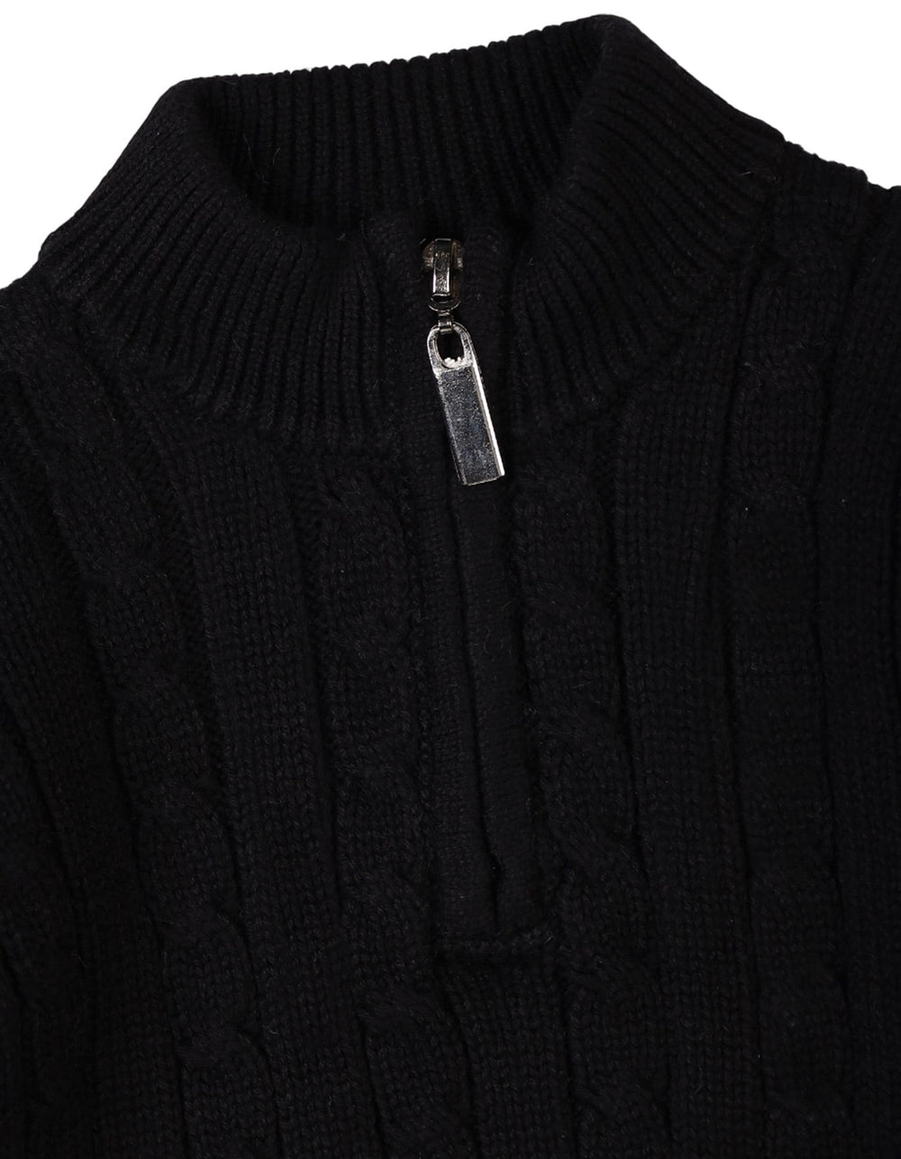 Young Boys Winter Jumpers Knitted Cable Knit Pattern Quarter Zip Bambies Black at Zubaidas Pakistan